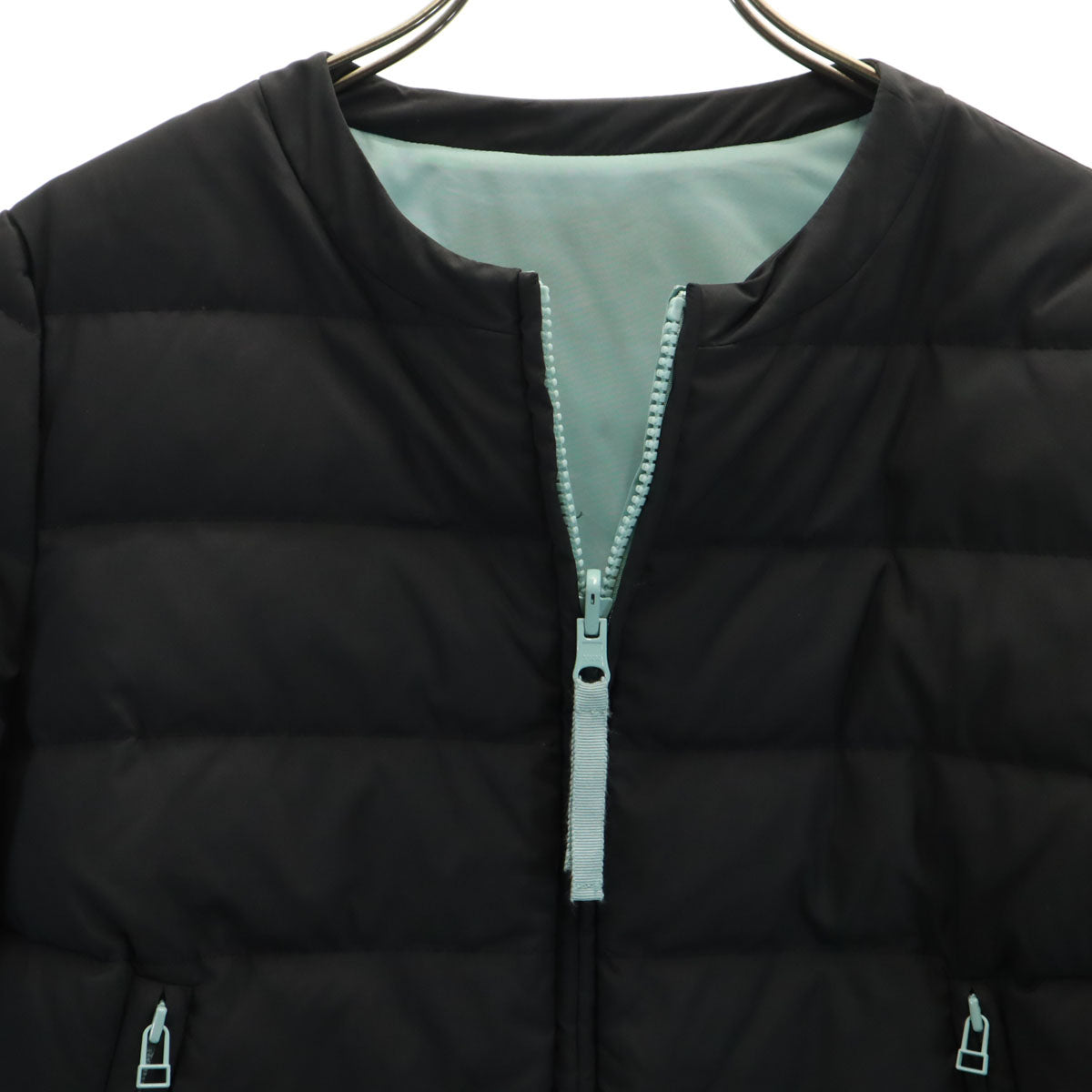 LANVIN en Bleu ランバンオンブルー ノーカラー ダウンジャケット 38 ブラック リバーシブル レディース