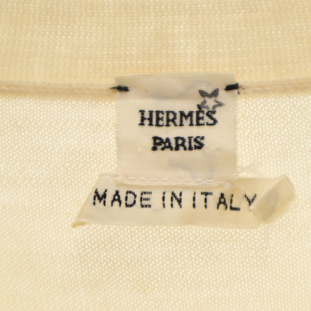 HERMES エルメス イタリア製 カシミヤ 長袖 腹巻きリブ Vネック セーター 38 アイボリー レディース