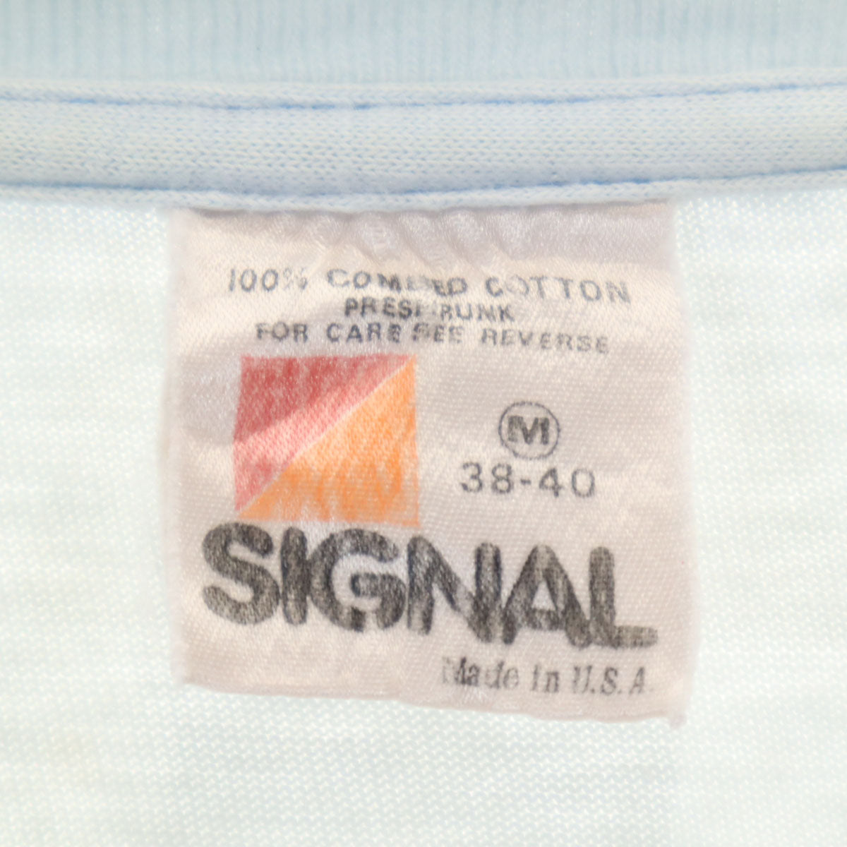 SIGNAL シグナル 90s USA製 オールド 浮世絵 バックプリント 長袖 シングルステッチ Tシャツ M 水色 ロンT 鳥 メンズ