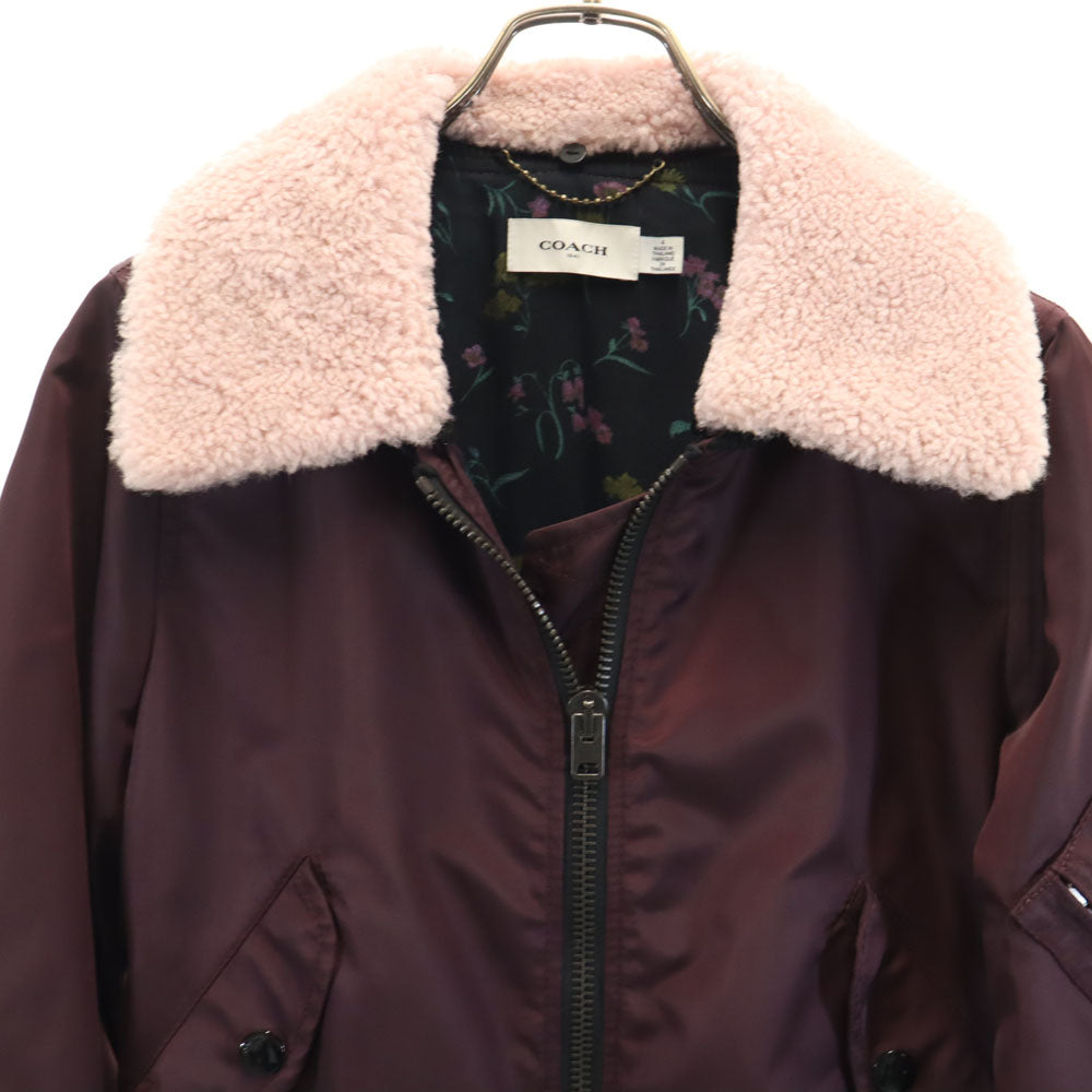 COACH コーチ ファー付き ナイロンジャケット 4 ワインレッド MA-1 ボンバージャケット レディース