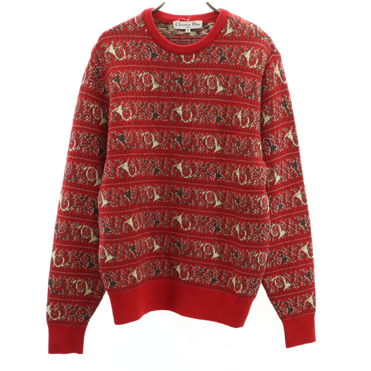 Christian Dior SPORTS クリスチャンディオール スポーツ 90s ウール オールド 総柄 長袖 セーター M レッド ニット メンズ