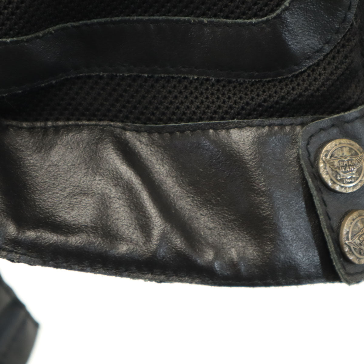 ARMANI JEANS アルマーニジーンズ イタリア製 メッシュ レザージャケット 50 ブラック メンズ