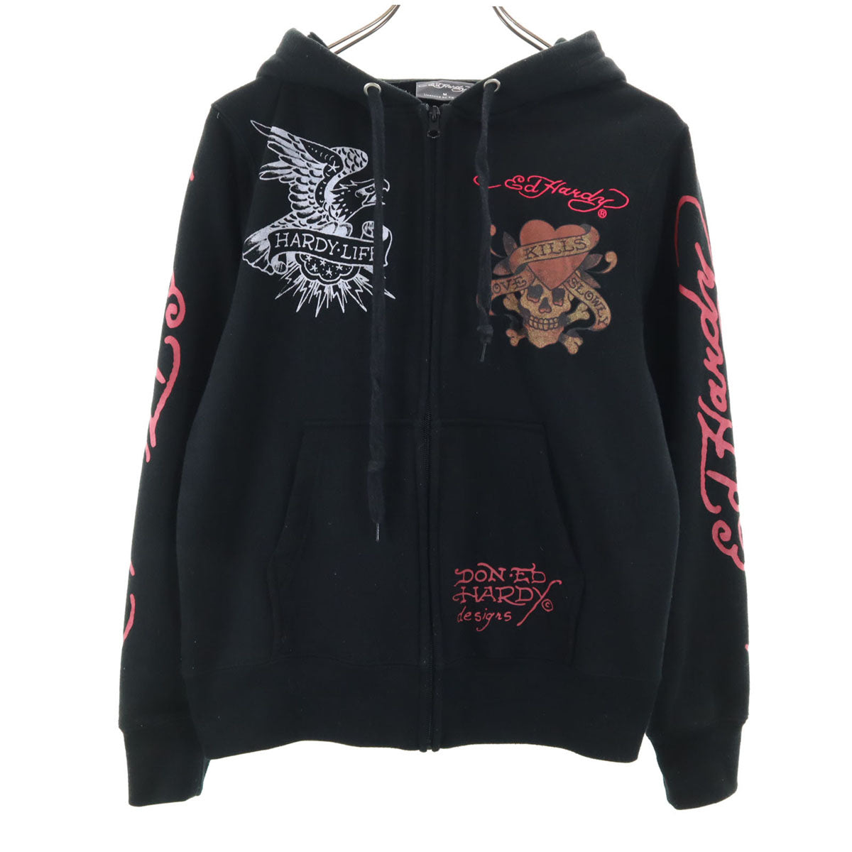 EdHardy エドハーディー バックプリント スカル 長袖 スウェット ジップパーカー M ブラック メンズ