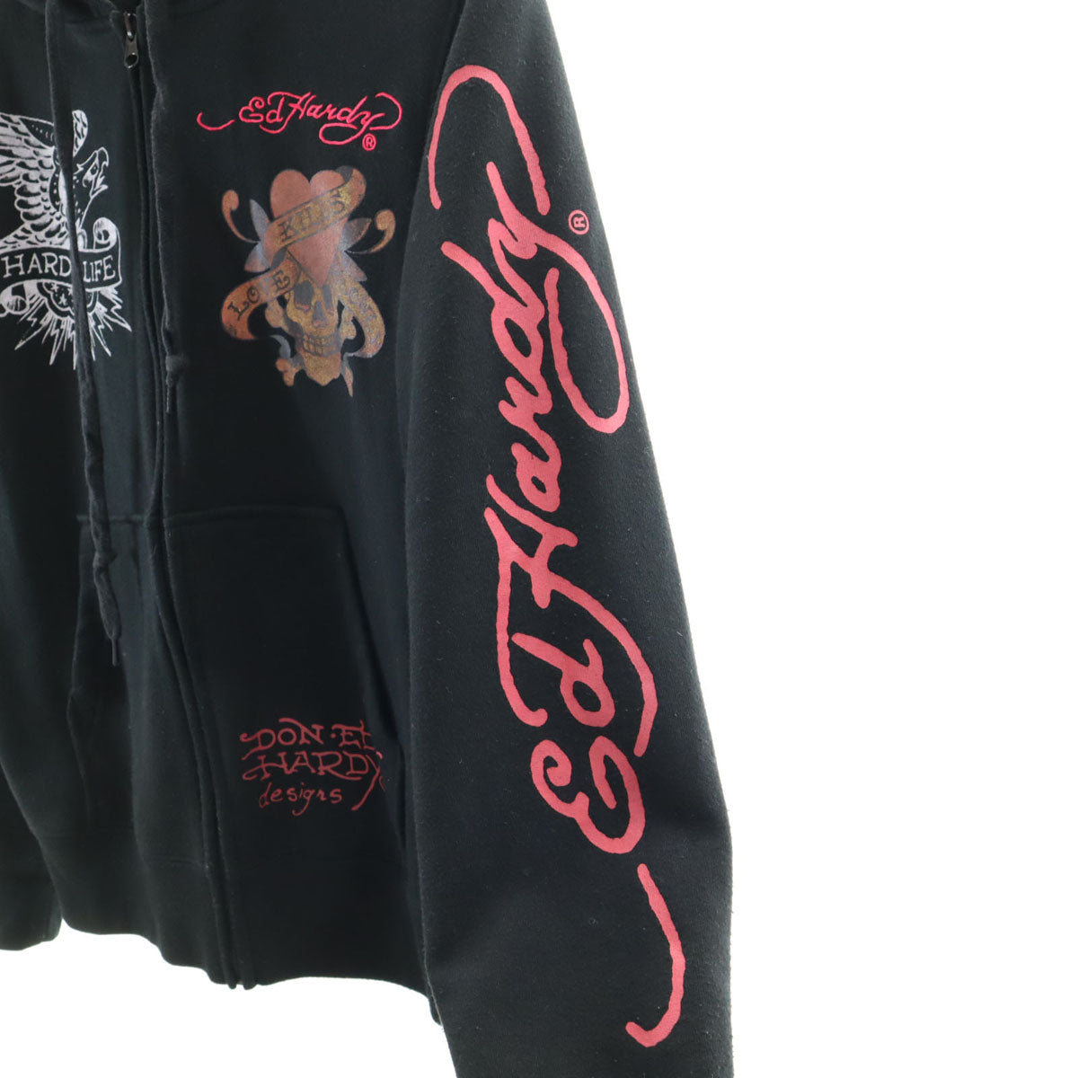 EdHardy エドハーディー バックプリント スカル 長袖 スウェット ジップパーカー M ブラック メンズ