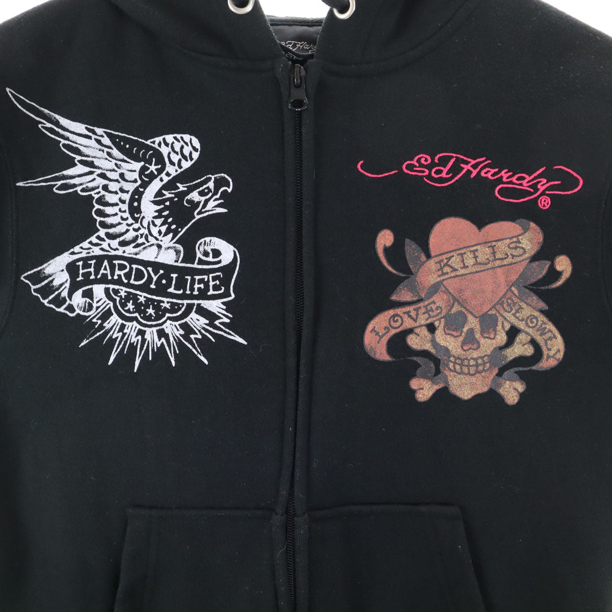 EdHardy エドハーディー バックプリント スカル 長袖 スウェット ジップパーカー M ブラック メンズ