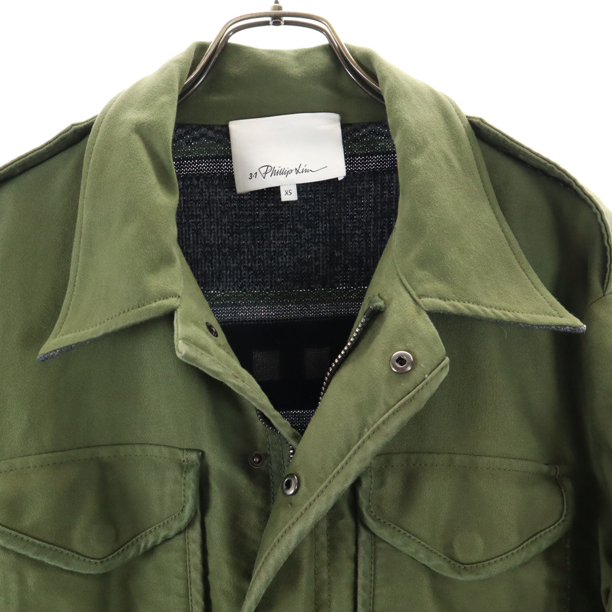 3.1 phillip lim スリーワンフィリップリム ニット切替 ミリタリージャケット XS カーキ メンズ