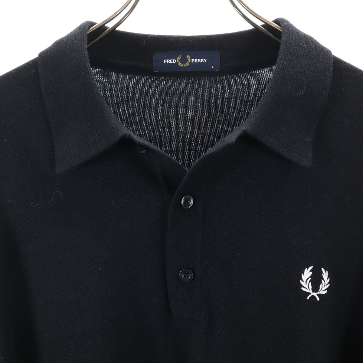 FRED PERRY フレッドペリー ウールブレンド 長袖 ポロシャツ L ブラック メンズ