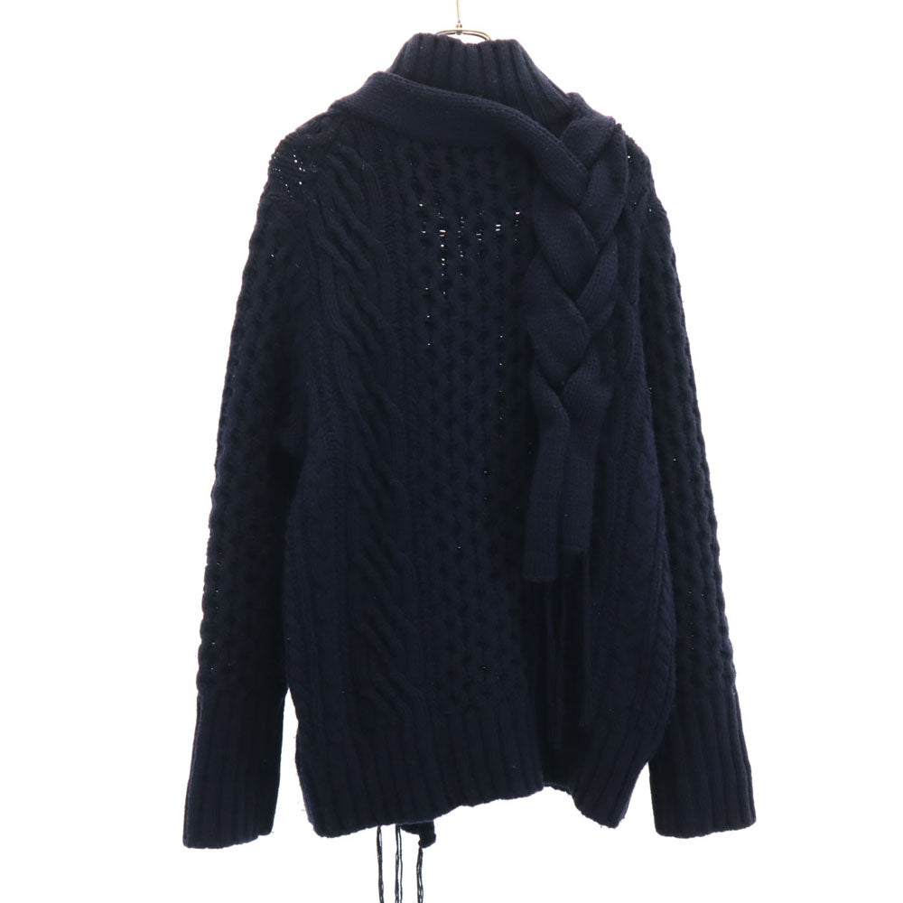 Sacai サカイ ウールブレンド 長袖 ローゲージ モックネック セーター 201 ネイビー メンズ