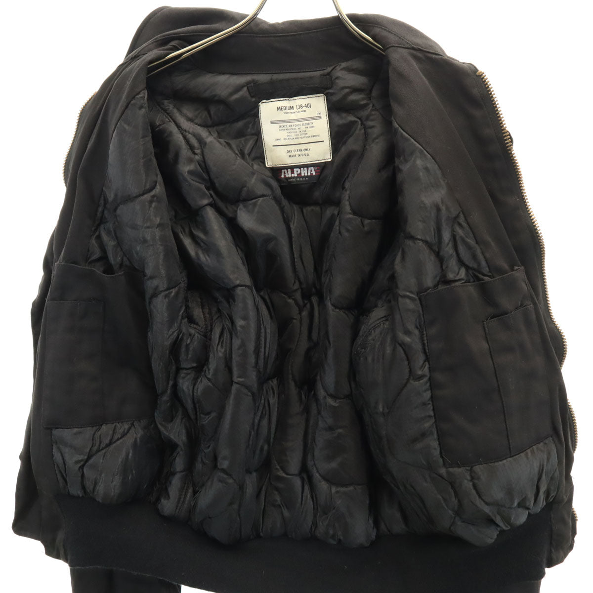 ALPHA アルファ 90s USA製 オールド AIR FORCE セキュリティ 中綿ジャケット M ブラック メンズ