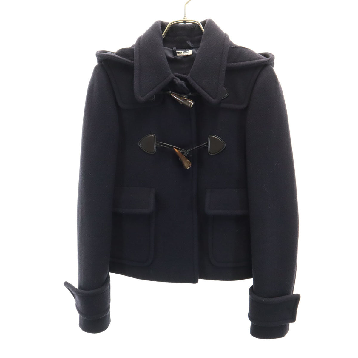 MIUMIU ミュウミュウ イタリア製 ショート丈 メルトン ダッフルコート 36 ネイビー レディース