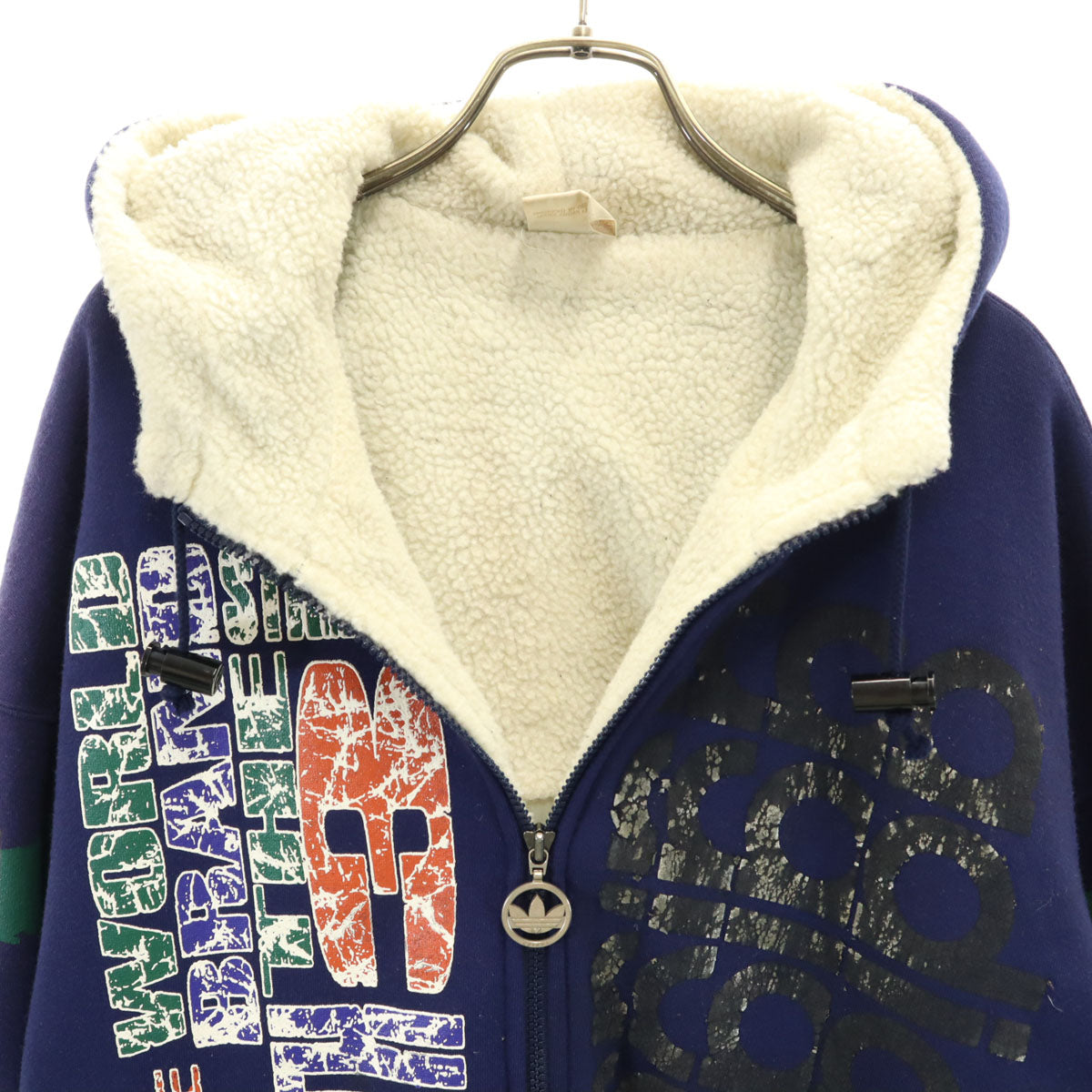 adidas アディダス 80s 日本製 ヴィンテージ フーディー 中綿ジャケット O ネイビー デサント メンズ