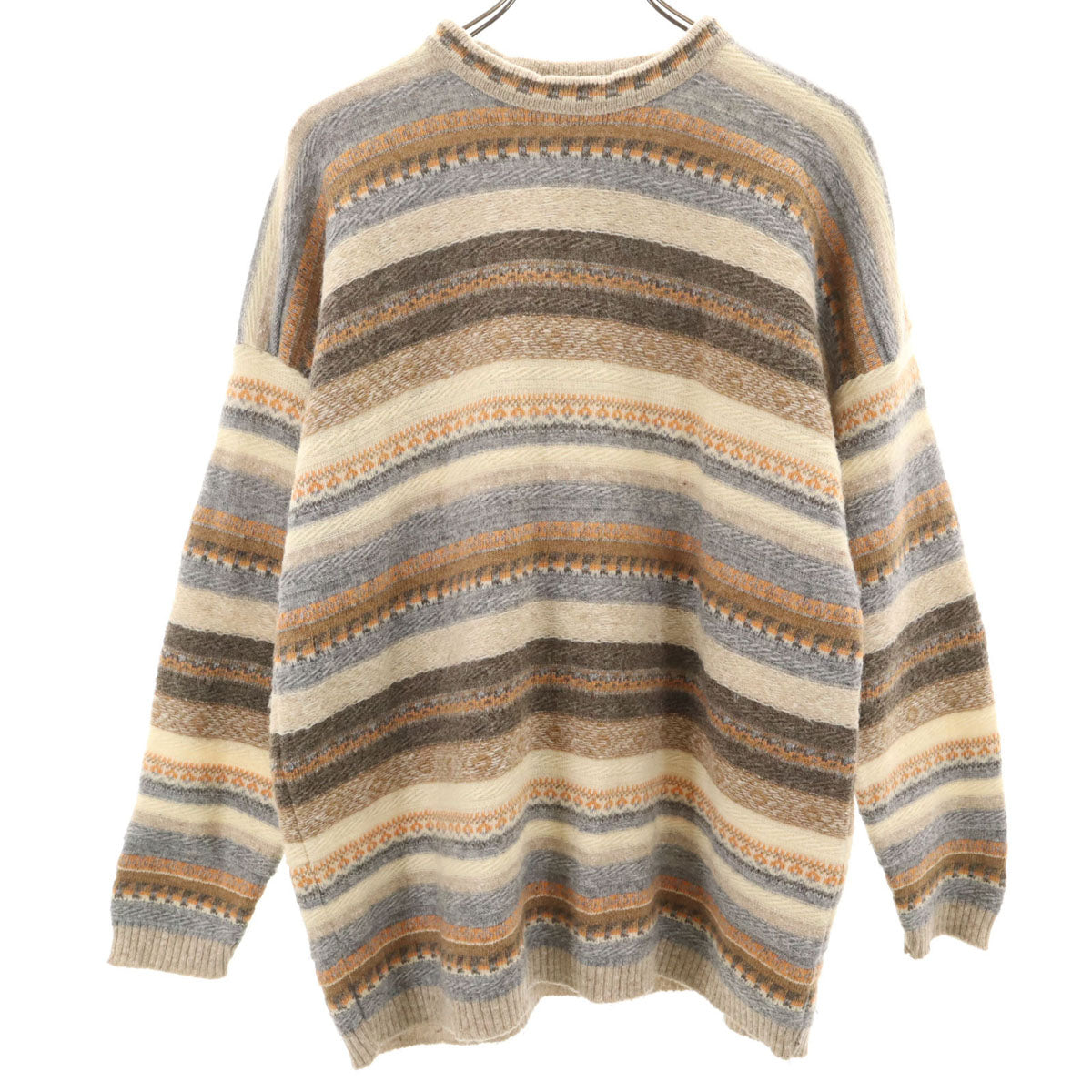 LE LAUREAT 90s フランス製 モヘア混 オールド フェアアイル柄 長袖 セーター M ベージュ ニット メンズ