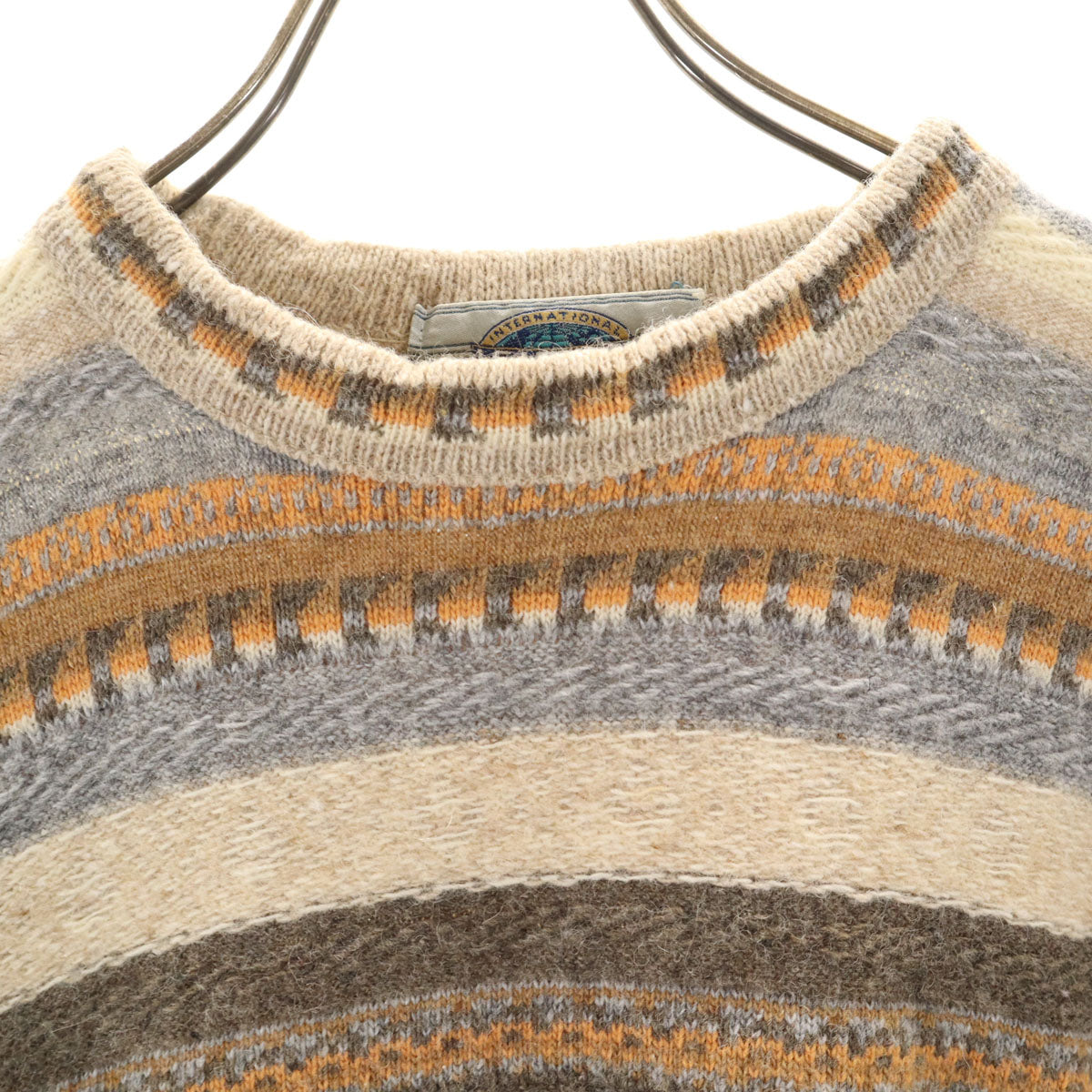 LE LAUREAT 90s フランス製 モヘア混 オールド フェアアイル柄 長袖 セーター M ベージュ ニット メンズ