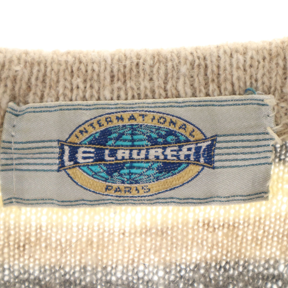 LE LAUREAT 90s フランス製 モヘア混 オールド フェアアイル柄 長袖 セーター M ベージュ ニット メンズ