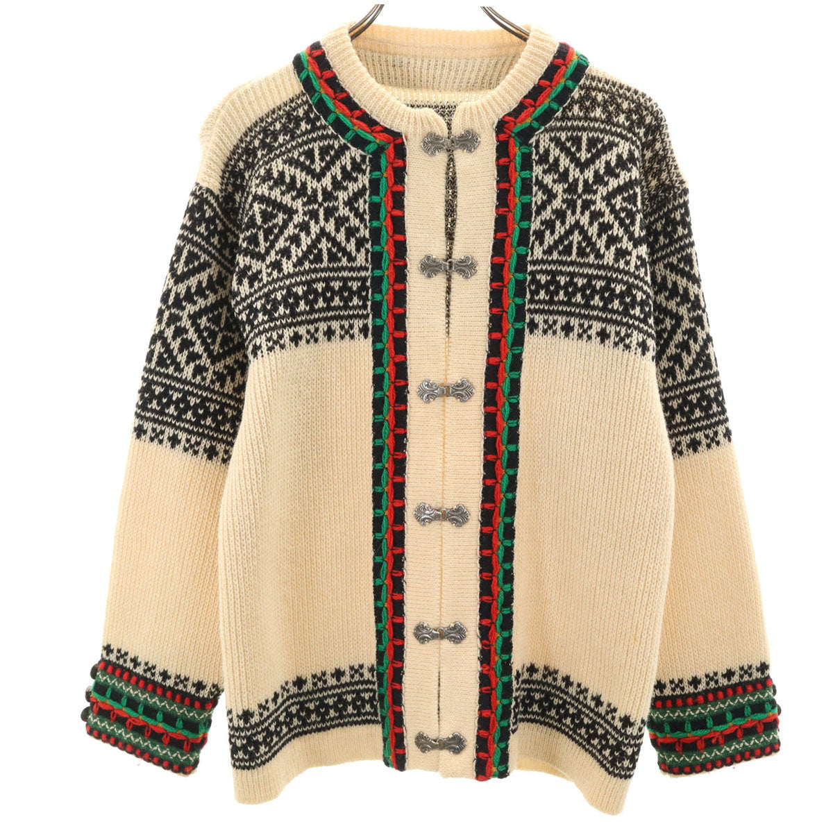 美品 80s ヴィンテージ ノルディック柄 長袖 ニットカーディガン 48 ベージュ ユニセックス メンズ