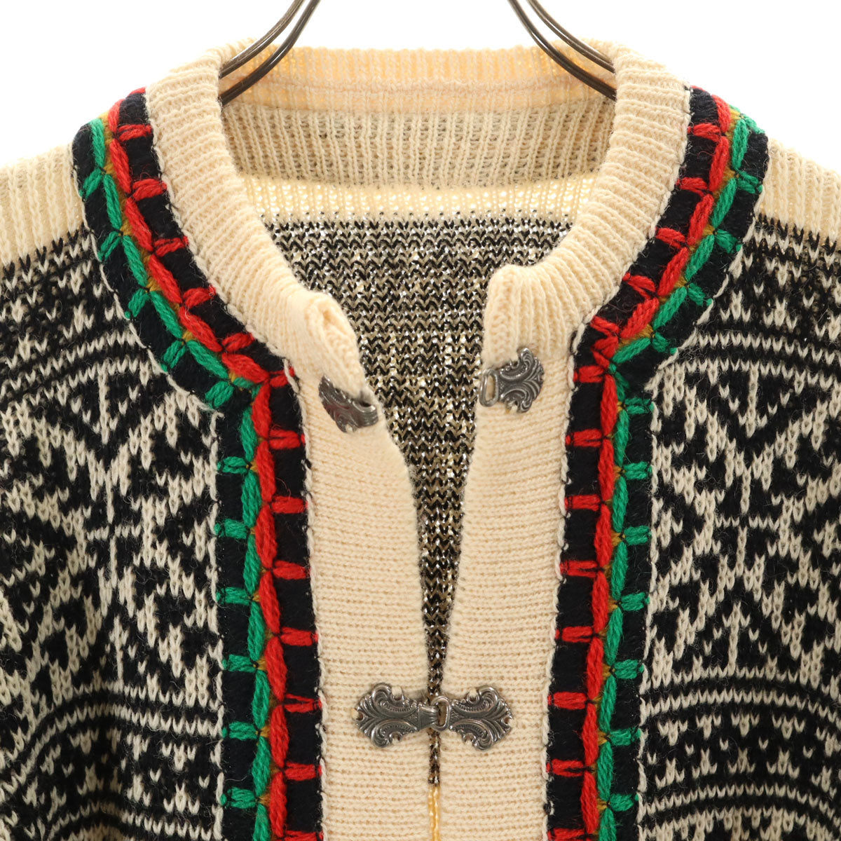 美品 80s ヴィンテージ ノルディック柄 長袖 ニットカーディガン 48 ベージュ ユニセックス メンズ