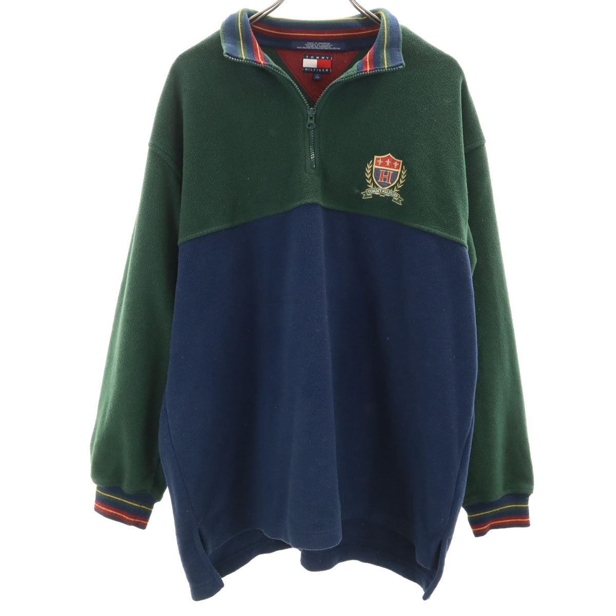 TOMMY HILFIGER トミーヒルフィガー 90s オールド フラッグタグ ハーフジップ フリースジャケット L 深緑 プルオーバー メンズ