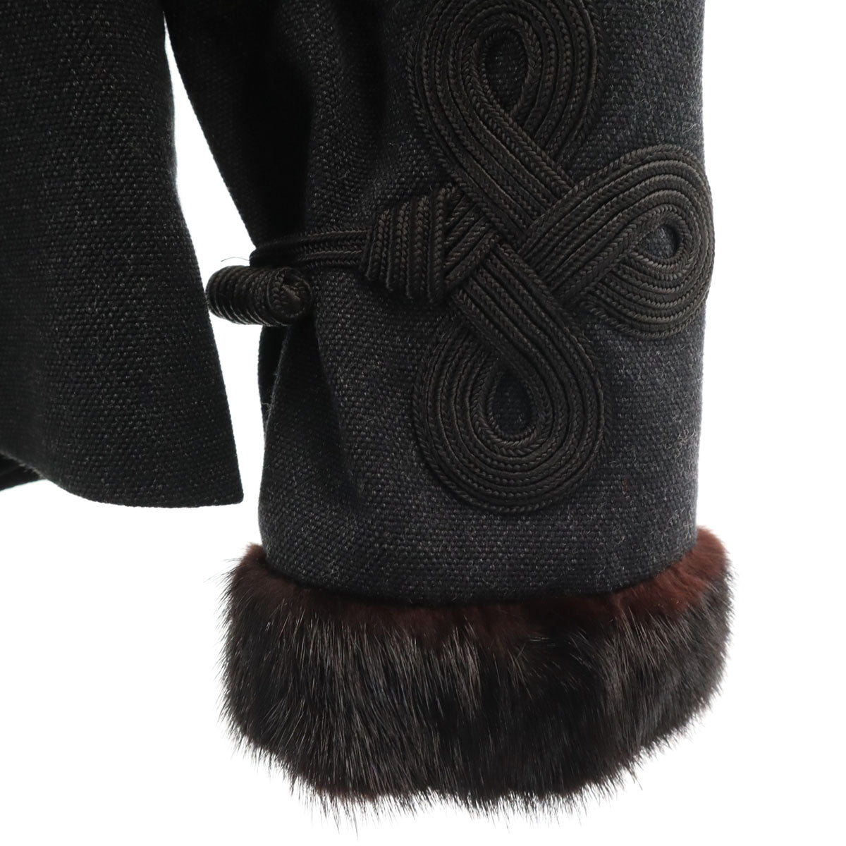 美品 Emporio Armani エンポリオアルマーニ イタリア製 テーラードジャケット 40 ブラック系 ファー付き レディース