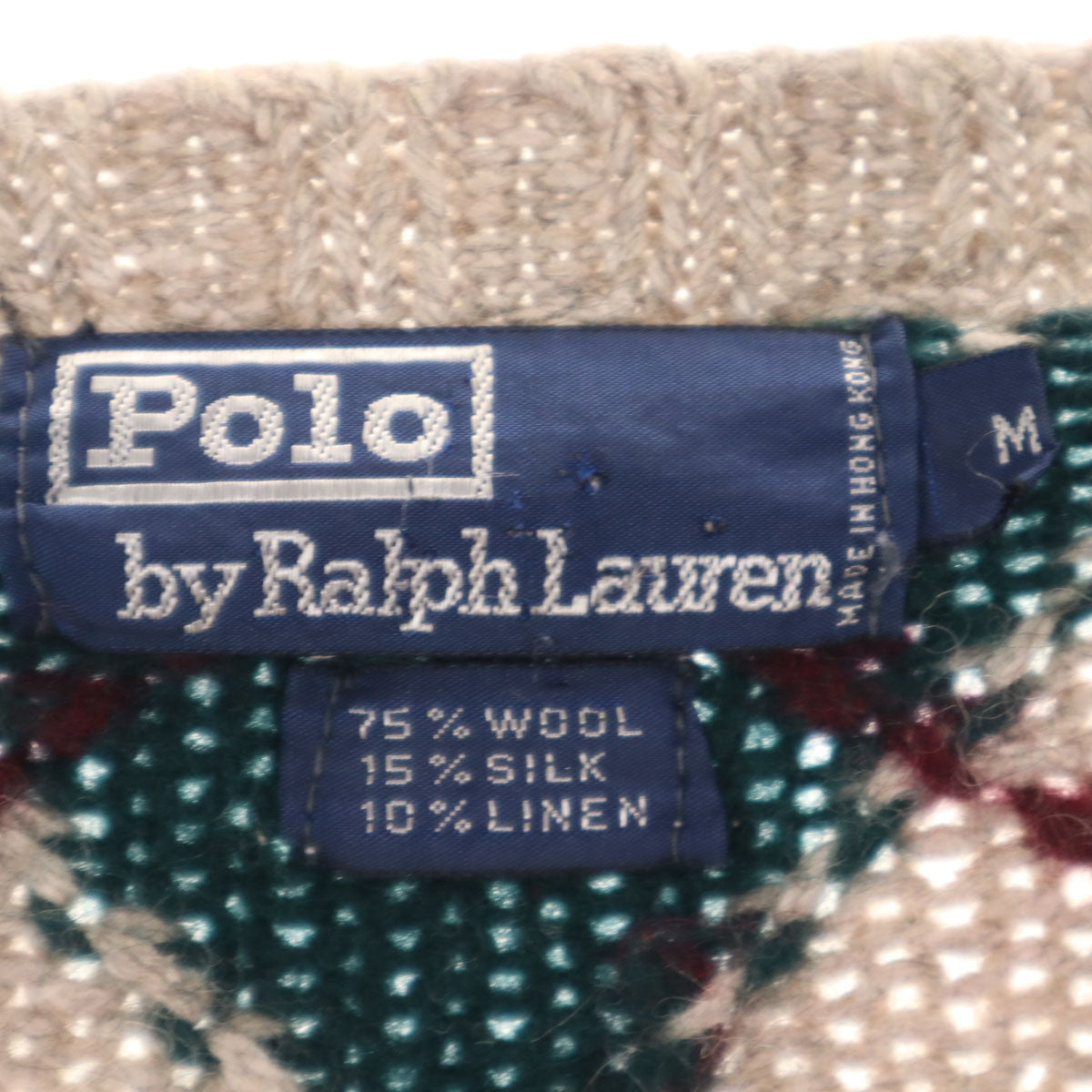 Polo by Ralph Lauren ポロバイラルフローレン 90s シルクリネンブレンド オールド アーガイル柄 長袖 セーター M グレージュ系 ニット メンズ