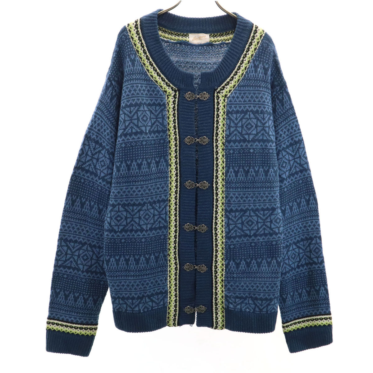 BACKERS バッカーズ ノルディック柄 長袖 チロリアン ニットカーディガン L ネイビー メンズ