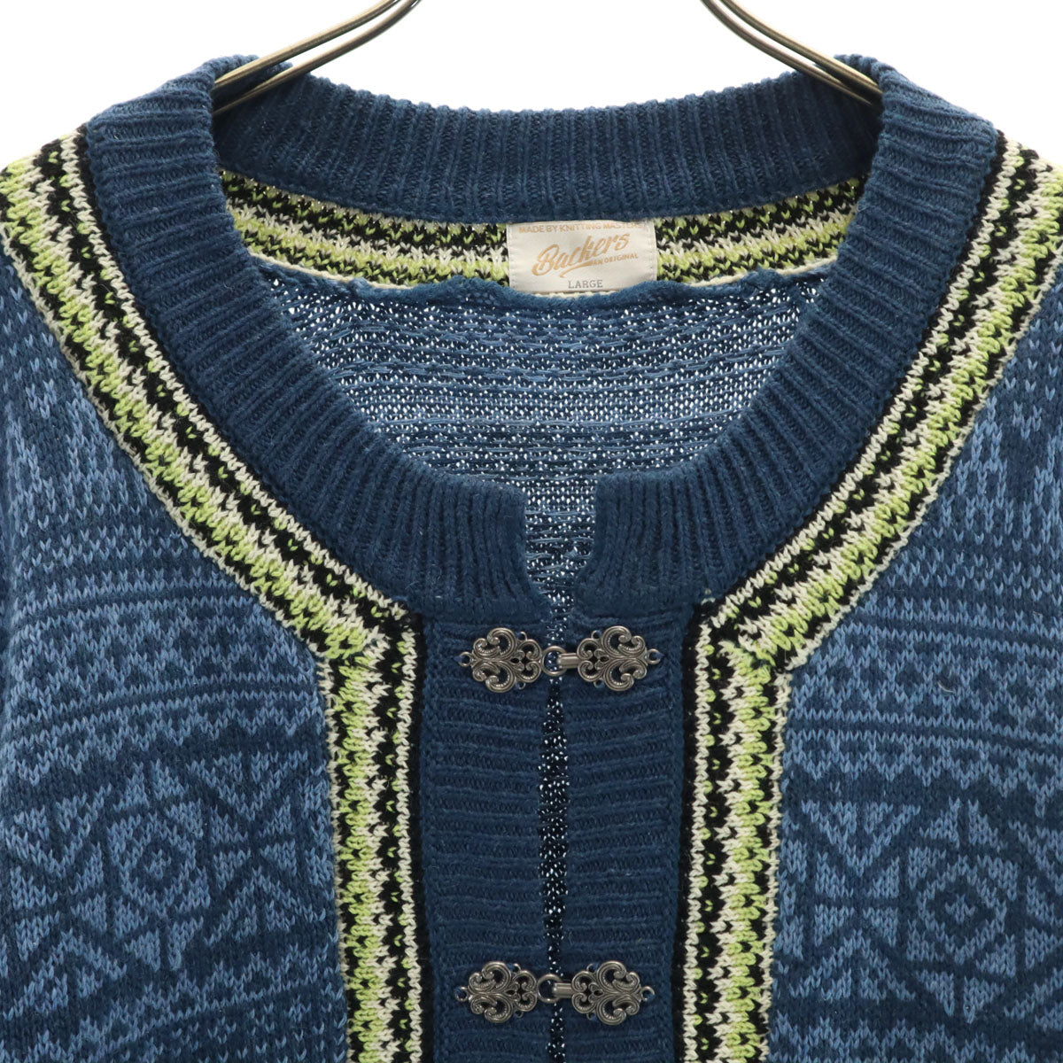 BACKERS バッカーズ ノルディック柄 長袖 チロリアン ニットカーディガン L ネイビー メンズ