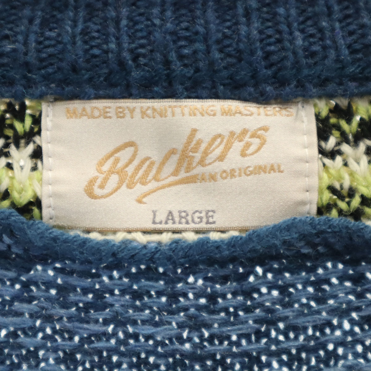 BACKERS バッカーズ ノルディック柄 長袖 チロリアン ニットカーディガン L ネイビー メンズ