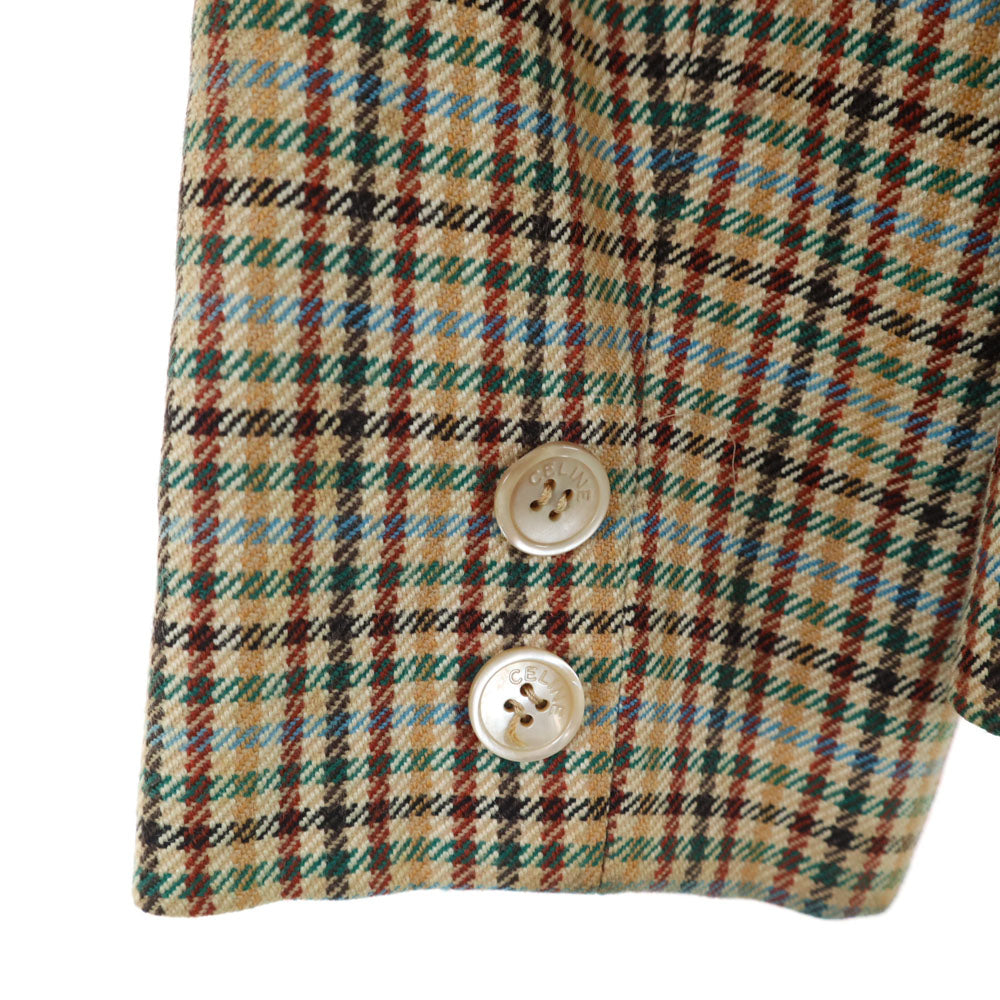 CELINE セリーヌ 80s 90s フランス製 オールド チェック柄 カジュアル スカートスーツ 上下 セットアップ 42 ベージュ レディース