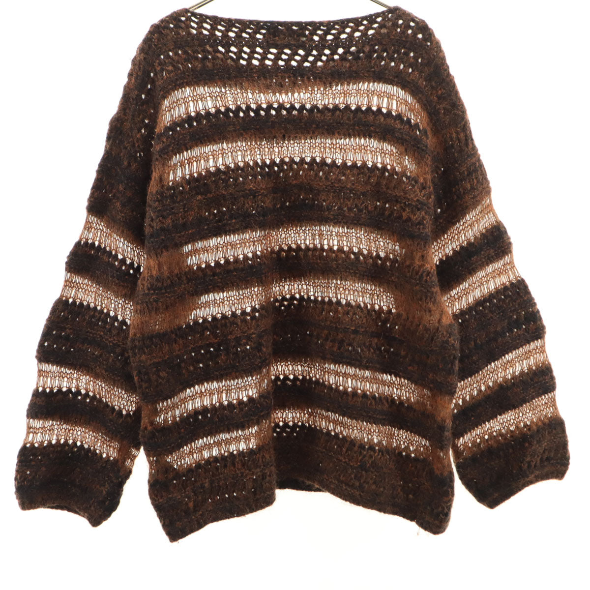 美品 CLANE クラネ ボーダー柄 長袖 シアー ニット 1 ブラウン セーター レディース