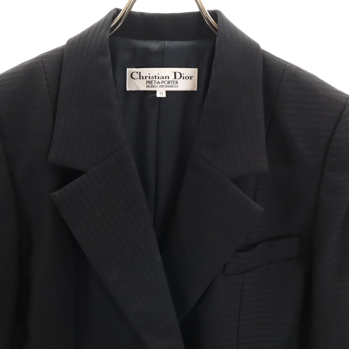 Christian Dior PRET-A-PORTER クリスチャンディオール プレタポルテ 90s オールド ボーダー/ストライプ柄 スカートスーツ 上下 セットアップ 11 ブラック レディース