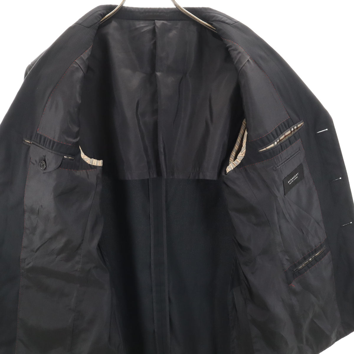 BURBERRY BLACK LABEL バーバリーブラックレーベル 日本製 ストライプ柄 スーツ 上下 セットアップ 40R ブラック 三陽商会 メンズ