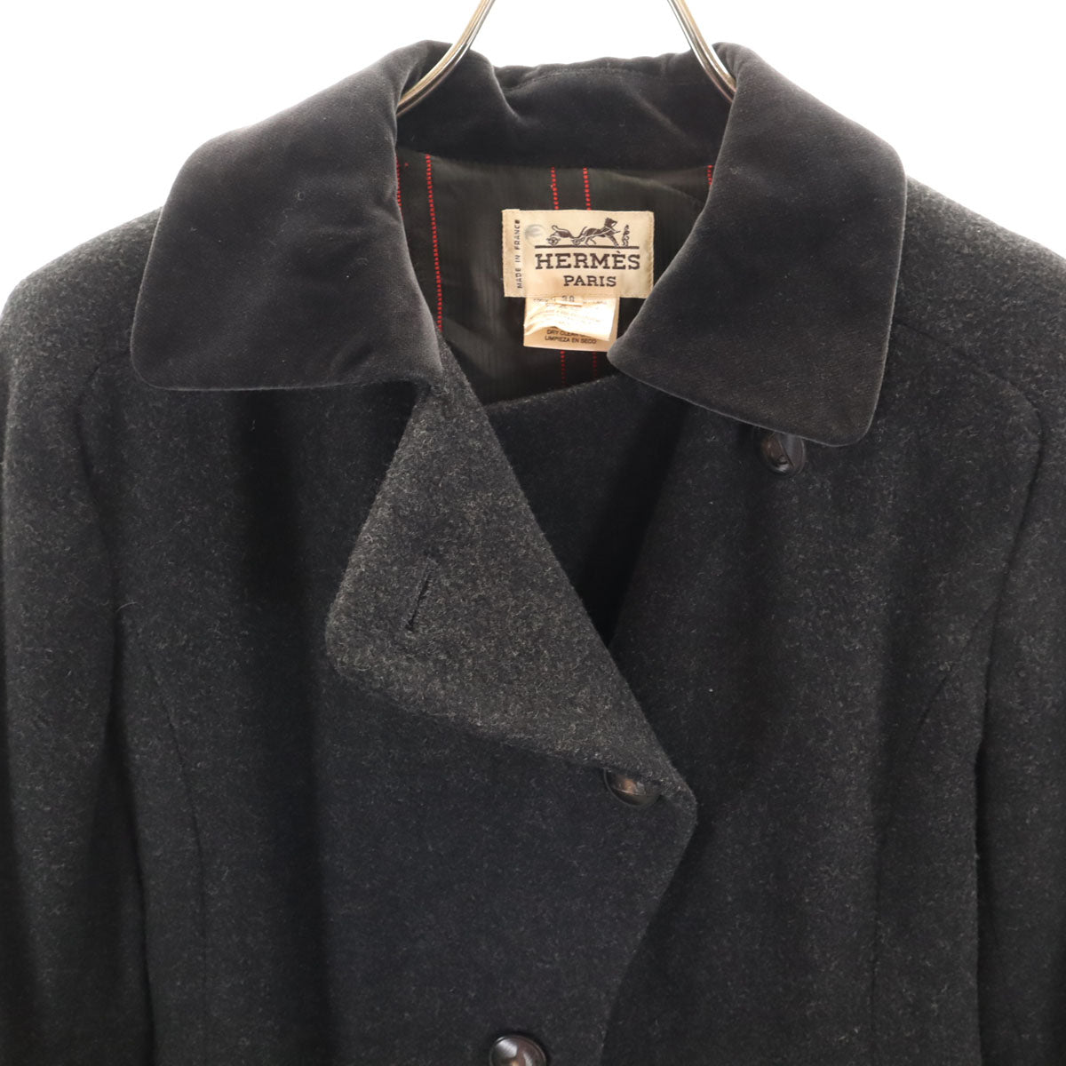 美品 HERMES エルメス フランス製 ウールコート 38 グレー レディース