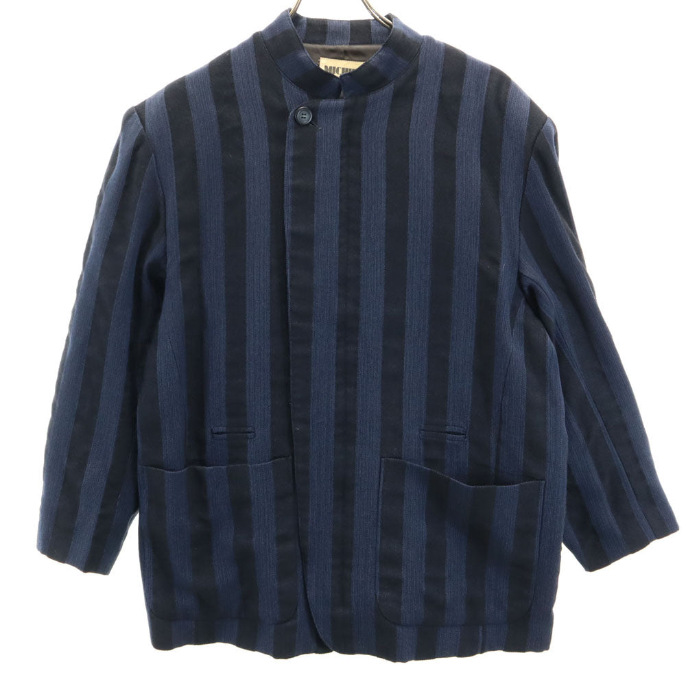 MICHIKO KOSHINO ミチココシノ 日本製 ストライプ柄 バンドカラー ジャケット M ネイビー メンズ