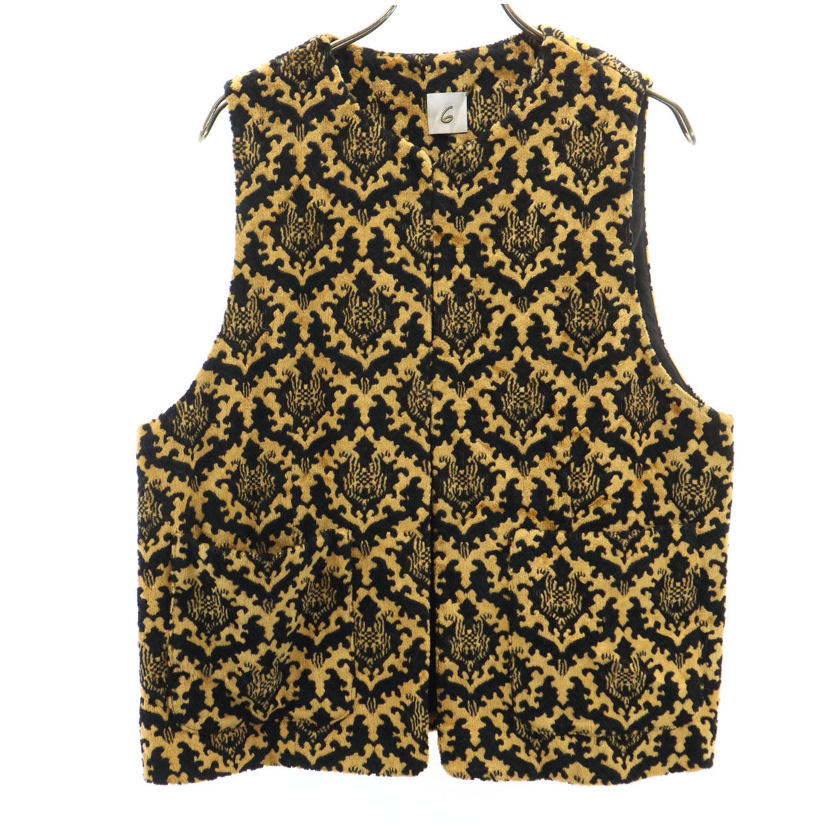 6 ロク 日本製 総柄 カットパイル ジャカード ベスト イエローベージュ系 ユナイテッドアローズ レディース