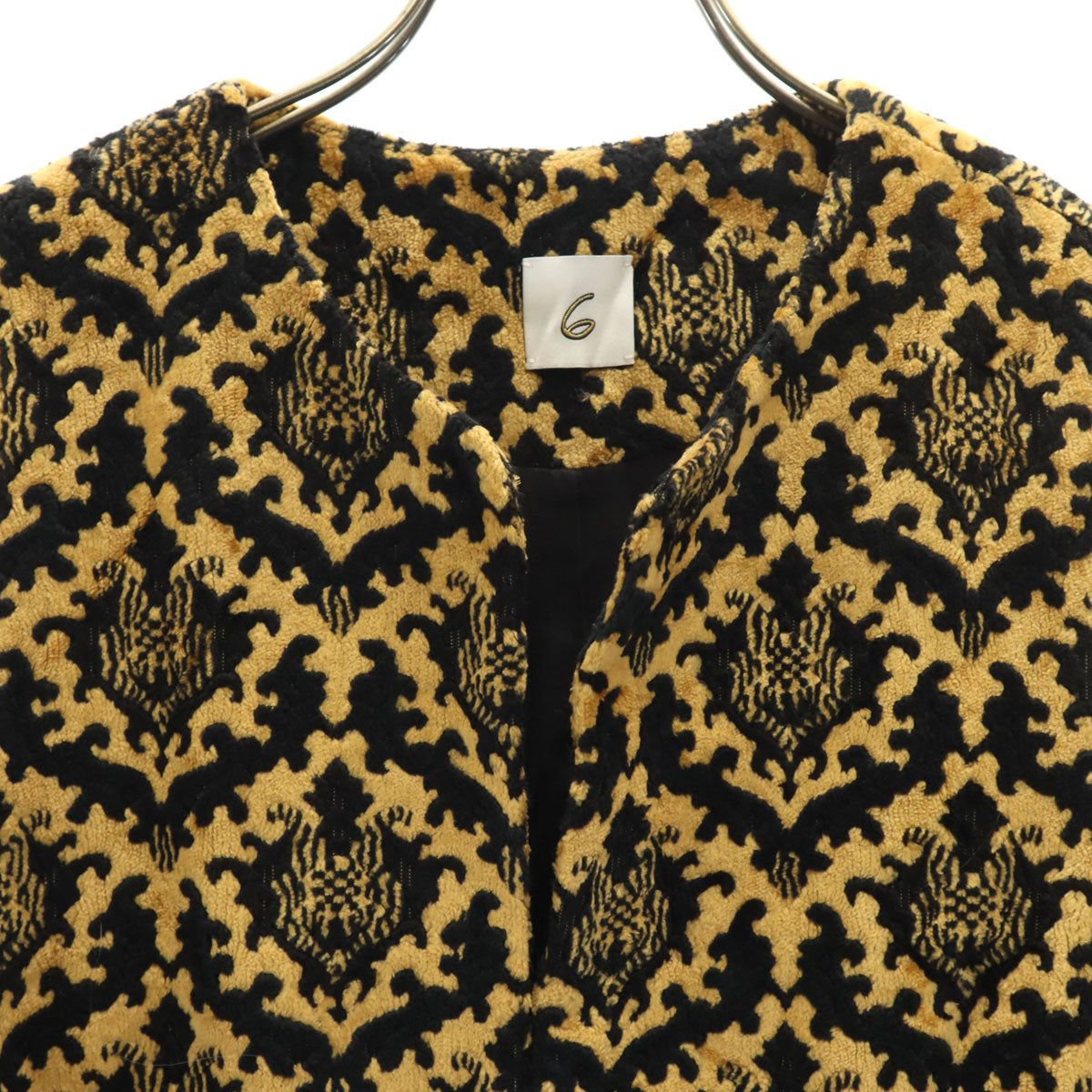 6 ロク 日本製 総柄 カットパイル ジャカード ベスト イエローベージュ系 ユナイテッドアローズ レディース