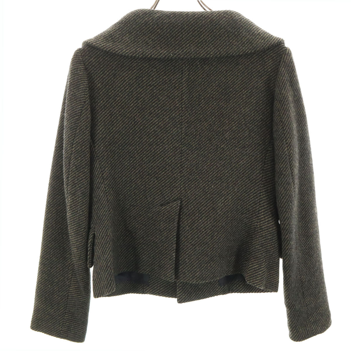 美品 Y's ワイズ 日本製 斜ストライプ柄 ショート丈 ウールジャケット 1 カーキ ヨウジヤマモト レディース