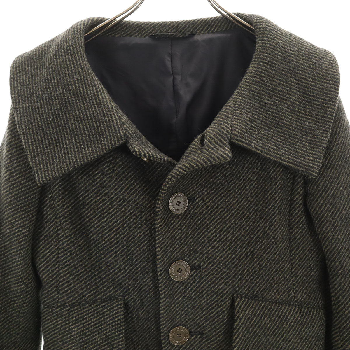 美品 Y's ワイズ 日本製 斜ストライプ柄 ショート丈 ウールジャケット 1 カーキ ヨウジヤマモト レディース