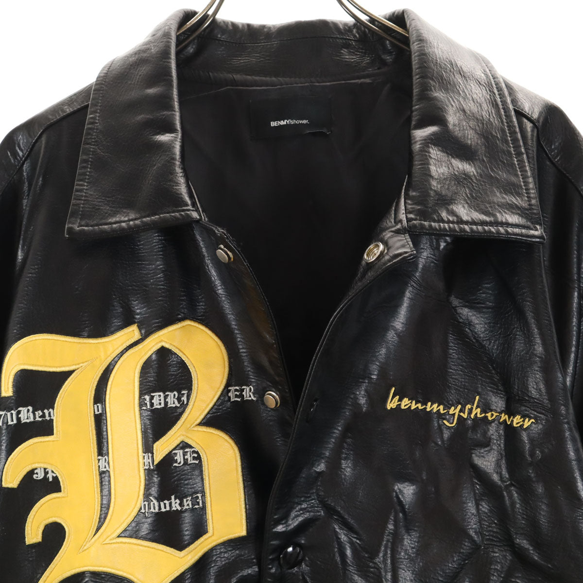 BENMY SHOWER 21AW Girls Don't Cry ガールズドントクライ コラボ バックエンジェル刺繍 フェイク レザージャケット 3 ブラック メンズ