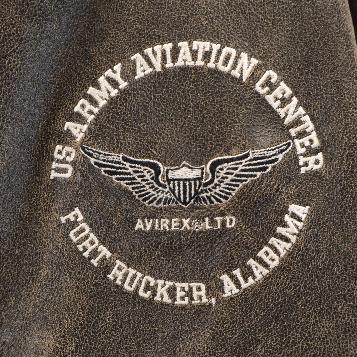 AVIREX VARSITY アヴィレックス バーシティ バックロゴ 牛革 レザー スタジャン XL ダークブラウン 中綿 メンズ