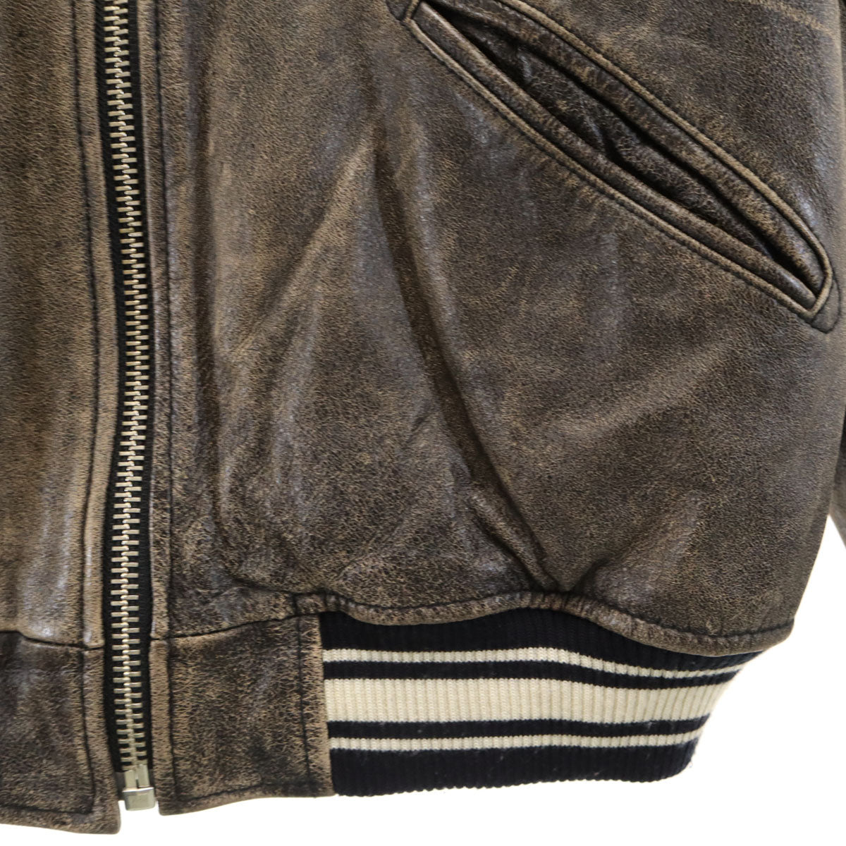 AVIREX VARSITY アヴィレックス バーシティ バックロゴ 牛革 レザー スタジャン XL ダークブラウン 中綿 メンズ
