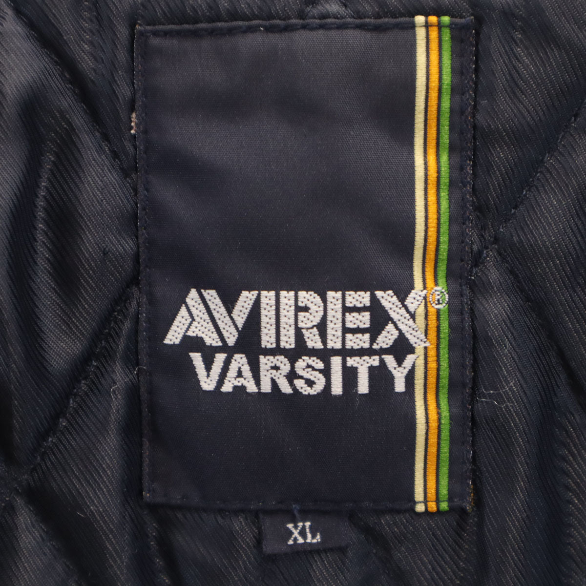 AVIREX VARSITY アヴィレックス バーシティ バックロゴ 牛革 レザー スタジャン XL ダークブラウン 中綿 メンズ