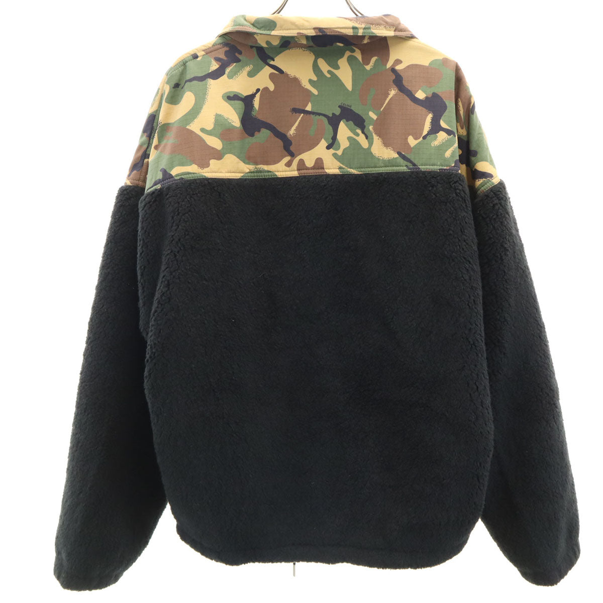 CELINE セリーヌ イタリア製 カモフラ柄切替 ハーフジップ バイマテリアル フリースジャケット 48 ブラック プルオーバー レディース