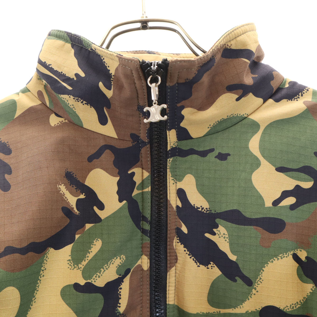 CELINE セリーヌ イタリア製 カモフラ柄切替 ハーフジップ バイマテリアル フリースジャケット 48 ブラック プルオーバー レディース