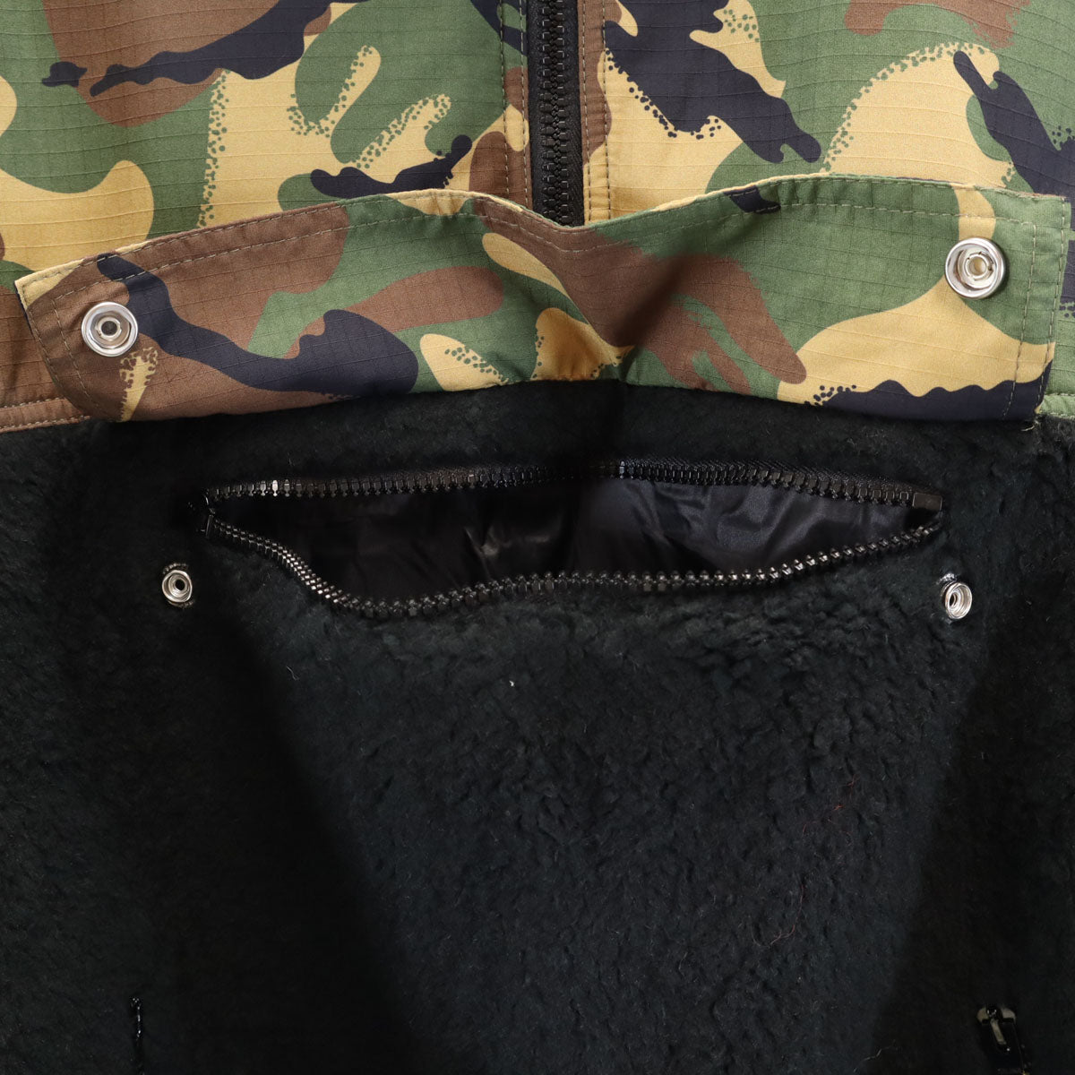 CELINE セリーヌ イタリア製 カモフラ柄切替 ハーフジップ バイマテリアル フリースジャケット 48 ブラック プルオーバー レディース