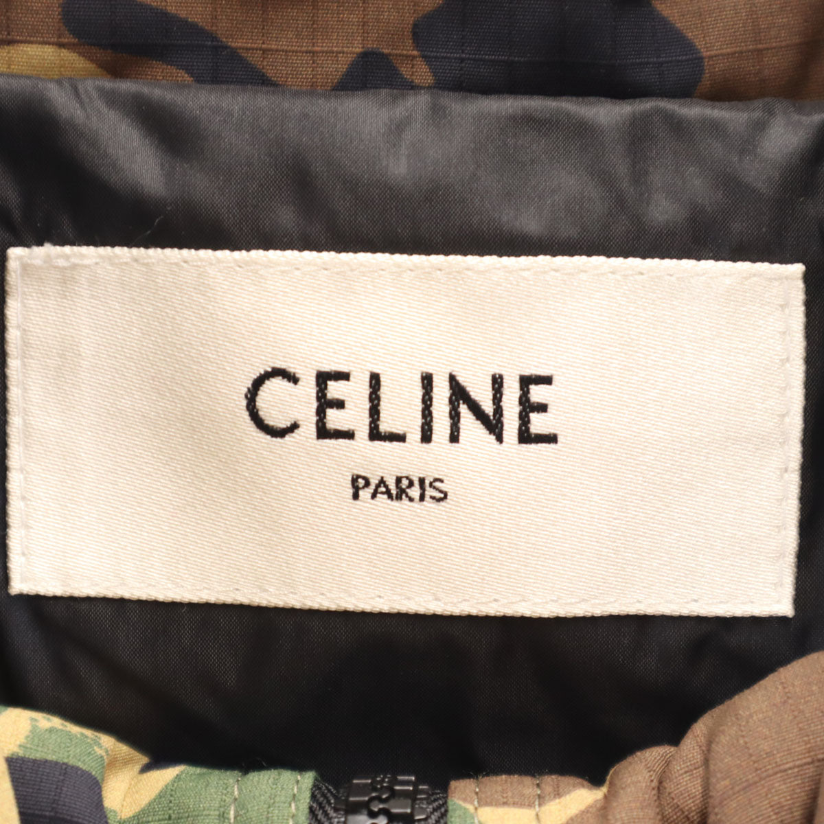 CELINE セリーヌ イタリア製 カモフラ柄切替 ハーフジップ バイマテリアル フリースジャケット 48 ブラック プルオーバー レディース