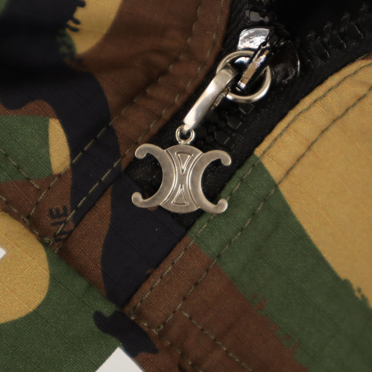 CELINE セリーヌ イタリア製 カモフラ柄切替 ハーフジップ バイマテリアル フリースジャケット 48 ブラック プルオーバー レディース