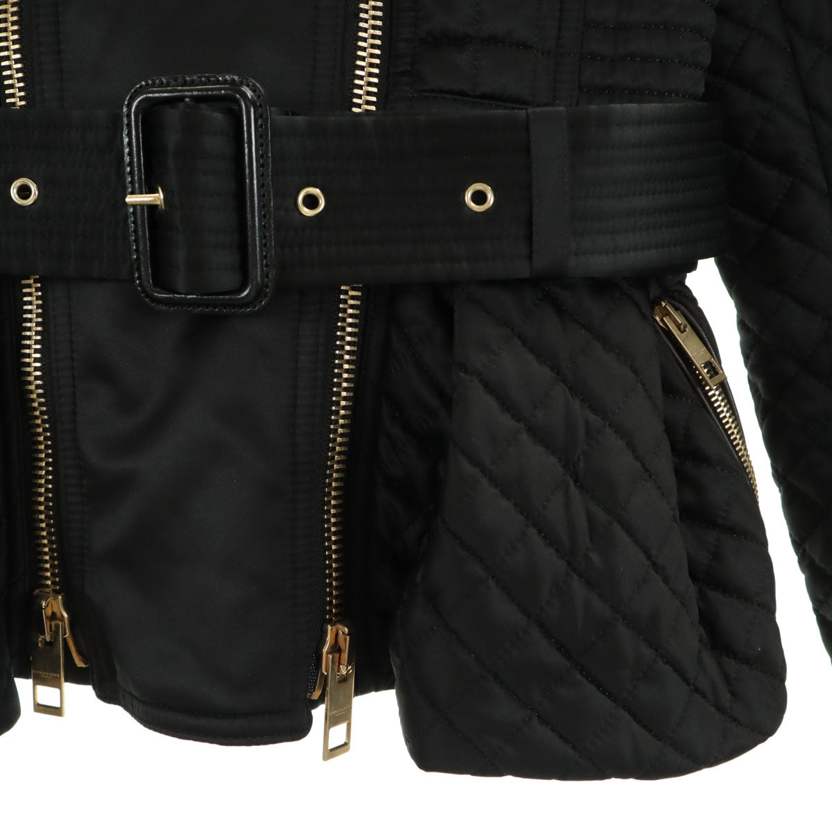 未使用 BURBERRY LONDON バーバリーロンドン キルティングジャケット 38 ブラック ベルト タグ付き レディース