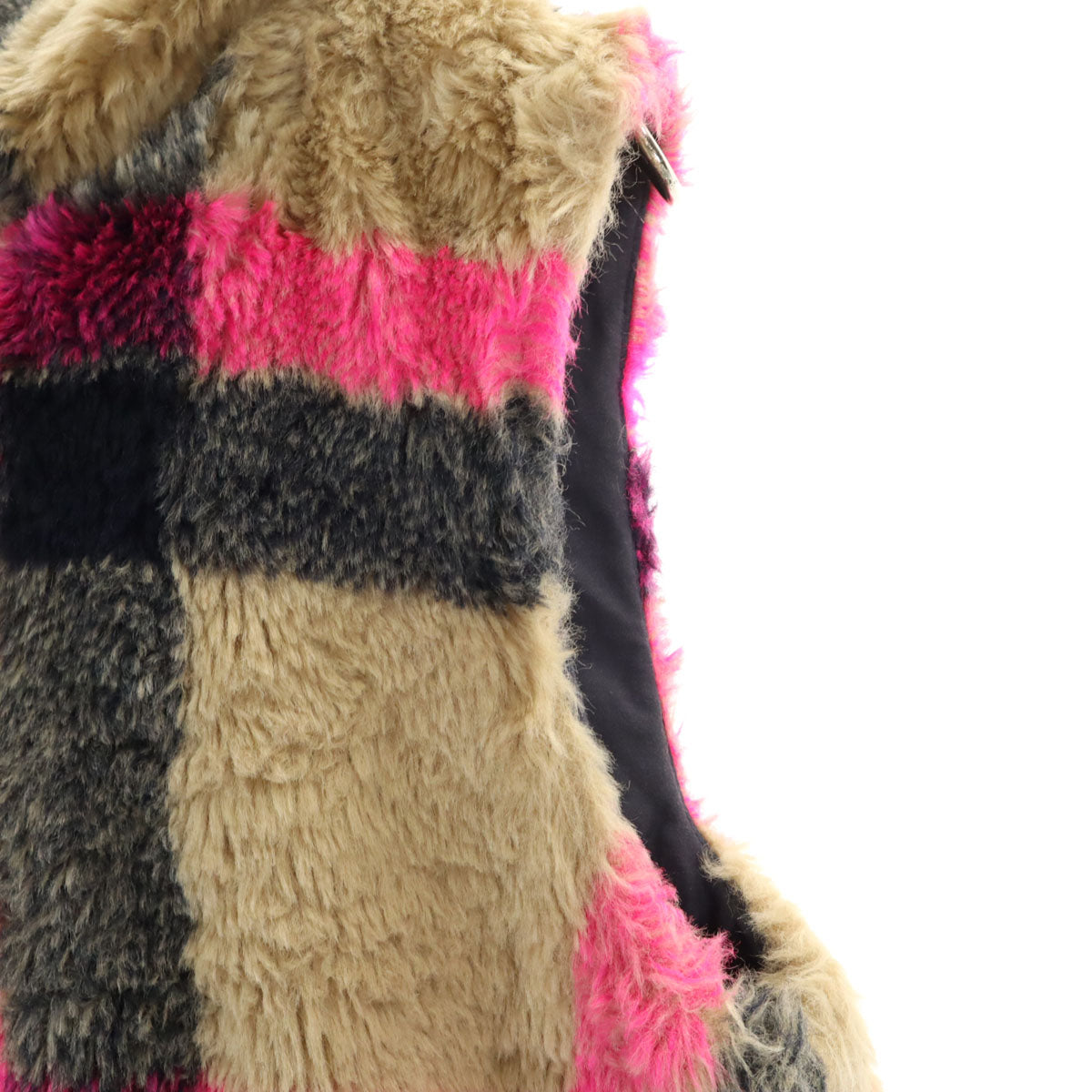 美品 Desigual デシグアル チェック柄 フェイクファー ベスト S ベージュ メンズ