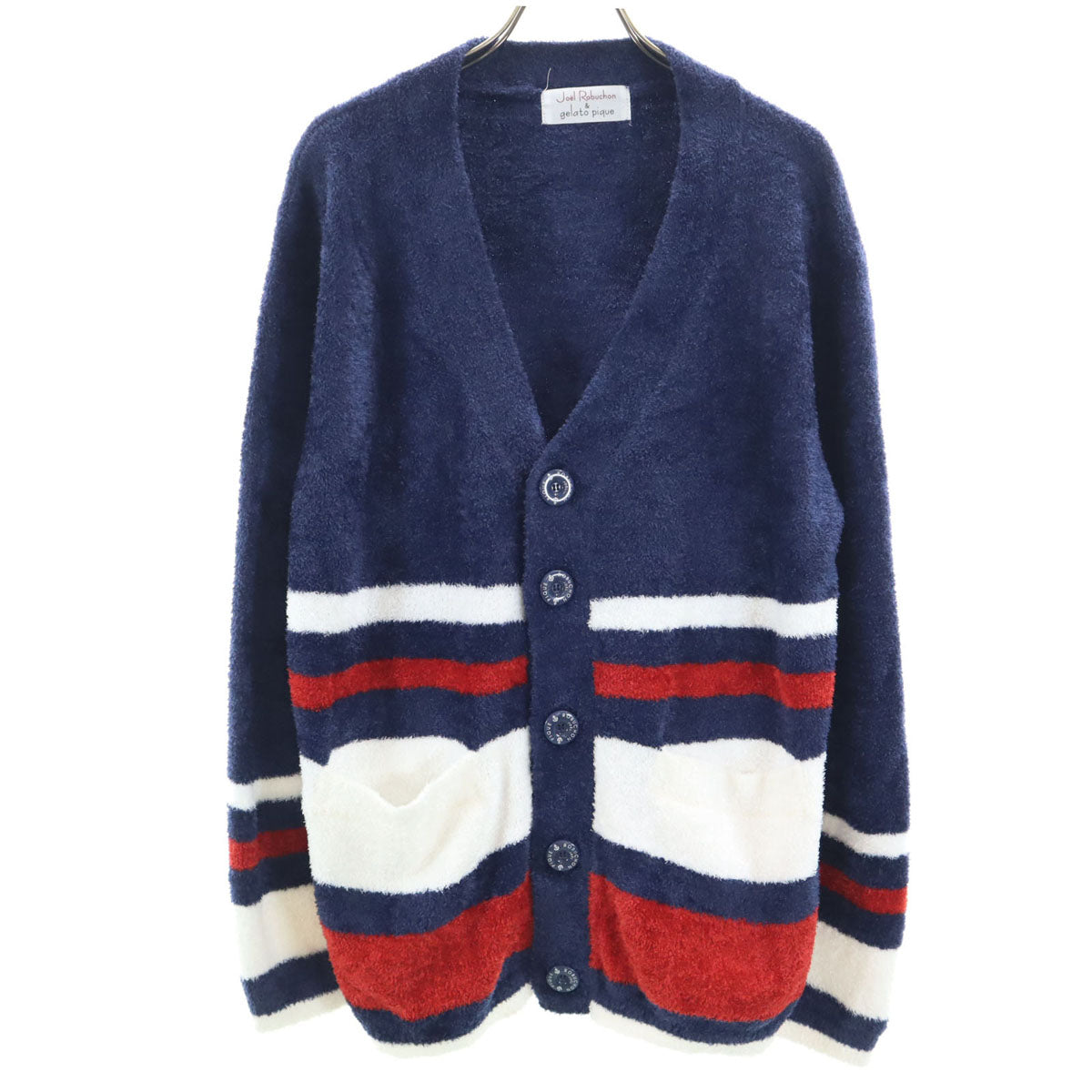 gelato pique ジェラートピケ ジョエル・ロブション コラボ ボーダー柄 長袖 スムーズィー カーディガン M ネイビー x Jo_l Robuchon メンズ