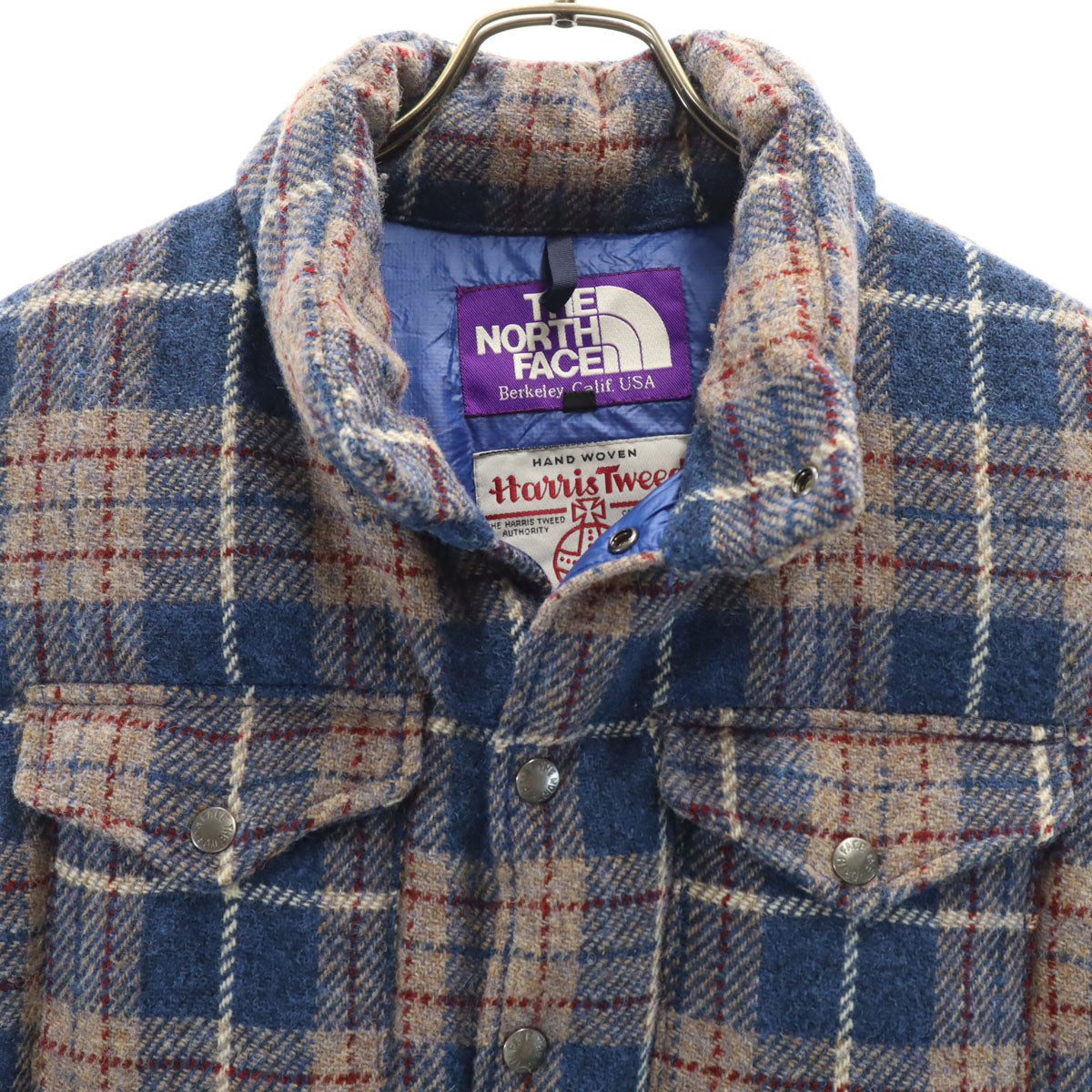 THE NORTH FACE ザノースフェイス パープルレーベル ハリスツイード HARRIS TWEED チェック ダウンベスト L ブルー系 アウトドア ND2080N メンズ