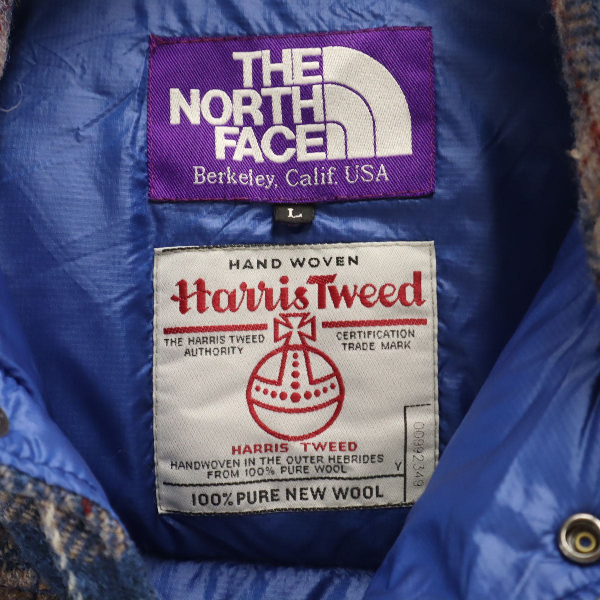 THE NORTH FACE ザノースフェイス パープルレーベル ハリスツイード HARRIS TWEED チェック ダウンベスト L ブルー系 アウトドア ND2080N メンズ
